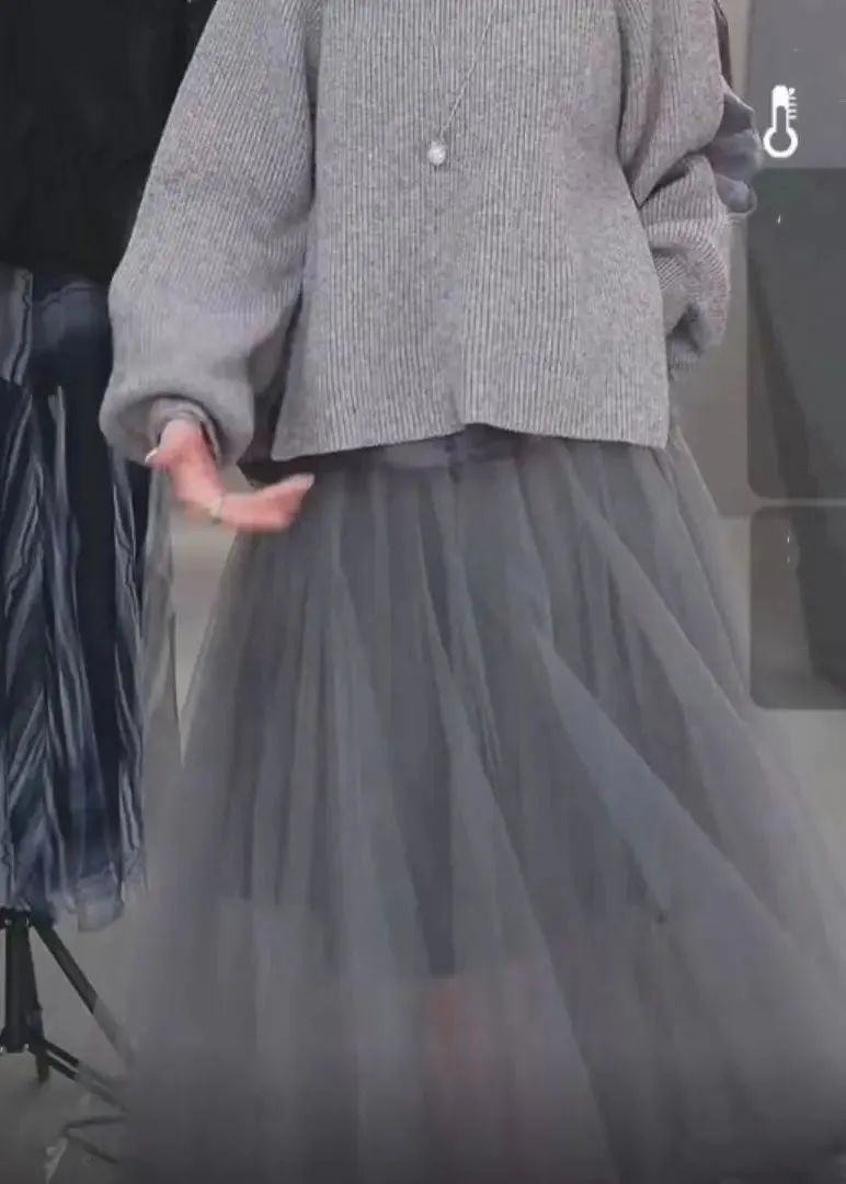 Modern Grey Asymmetrical Patchwork Tulle Skirts Spring HA1026