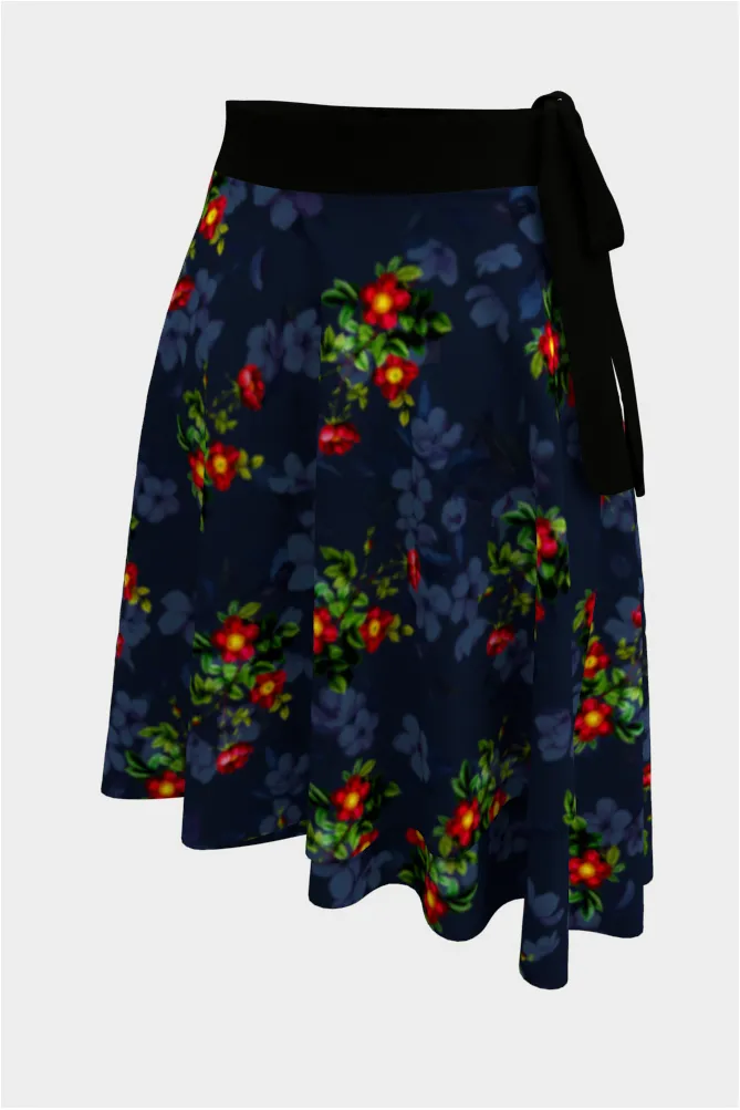 Navy Floral Wrap Skirt