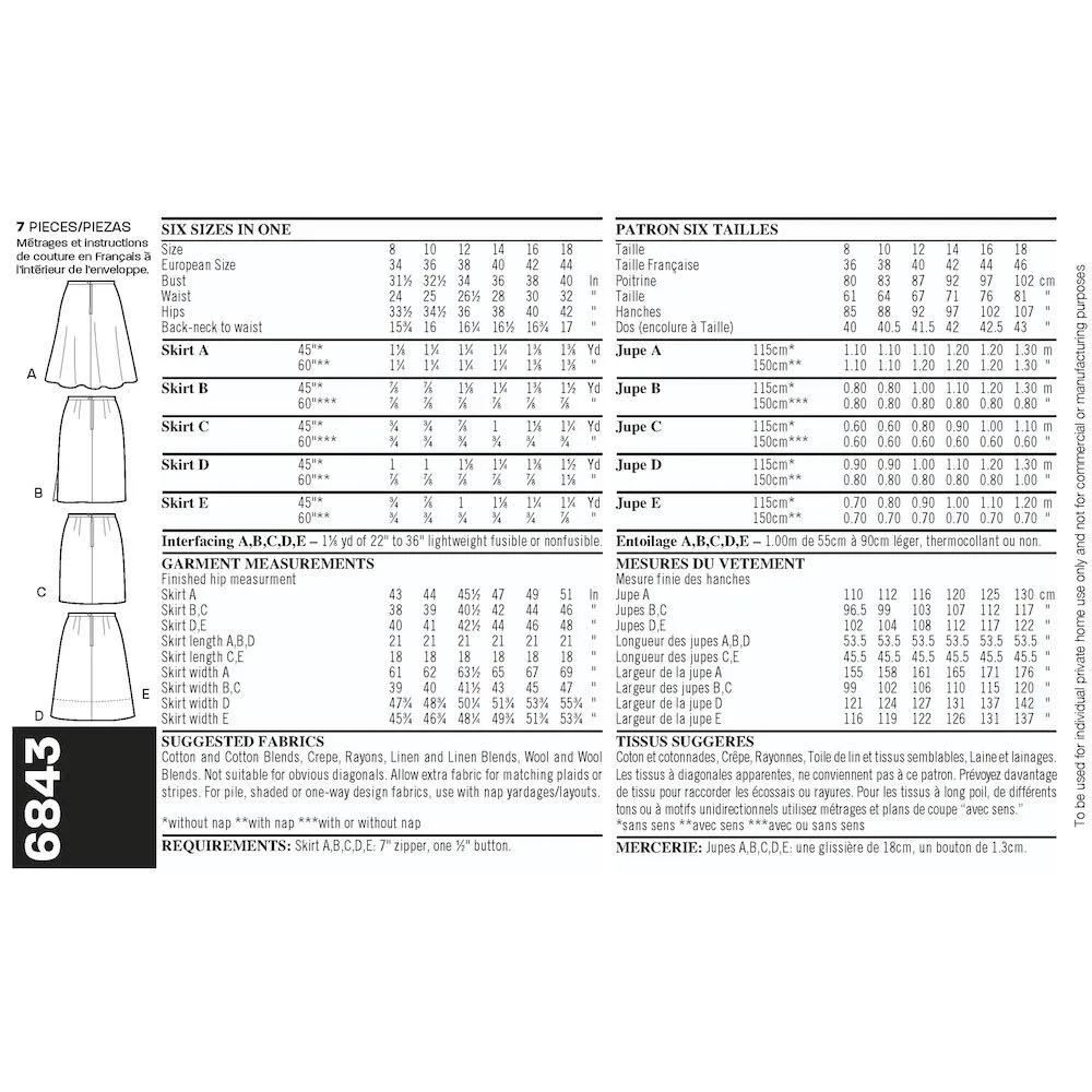 Newlook Pattern 6843 Misses Skirts