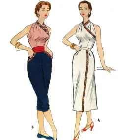 PDF - 1950's Sewing Pattern: Halter Top, Wrap Skirt & Cropped Pants  -  Bust 30” (76.2cm) - Instantly Print at Home