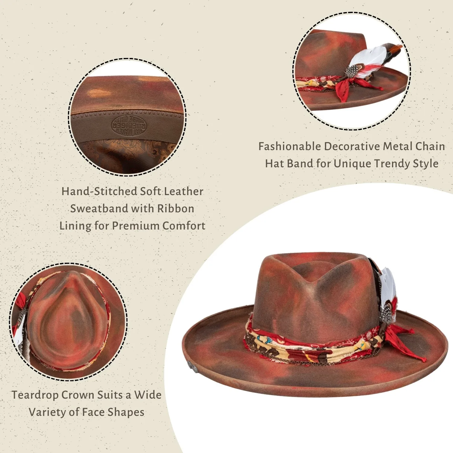 Phoenix - Fashionable Handcrafted Distressed Fedora Hat