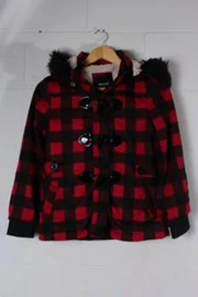 Plaid Faux Fur Hoodie