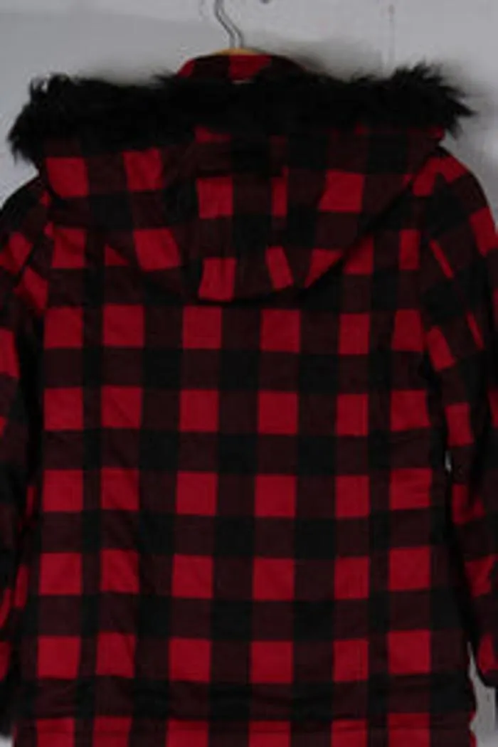 Plaid Faux Fur Hoodie