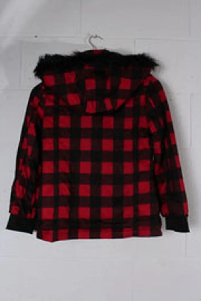 Plaid Faux Fur Hoodie