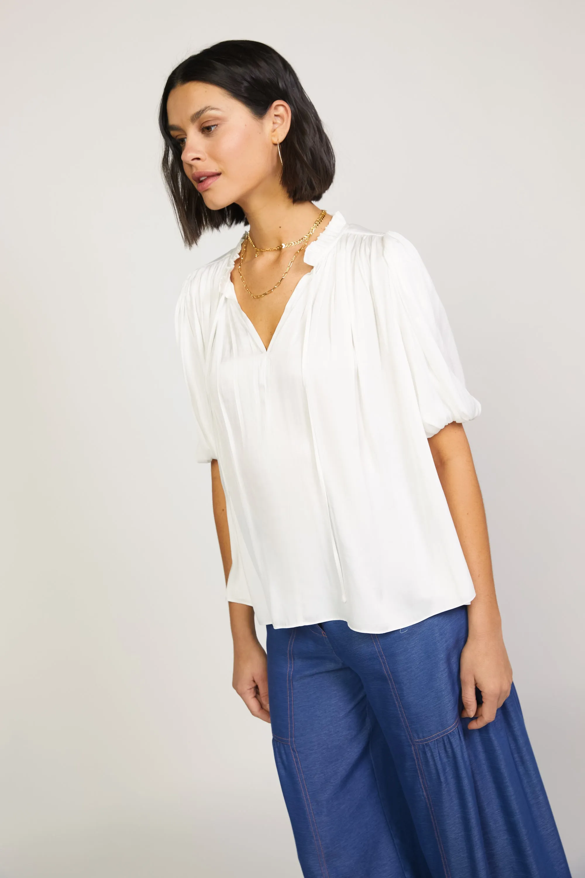 Pleated Puff Sleeve Blouse