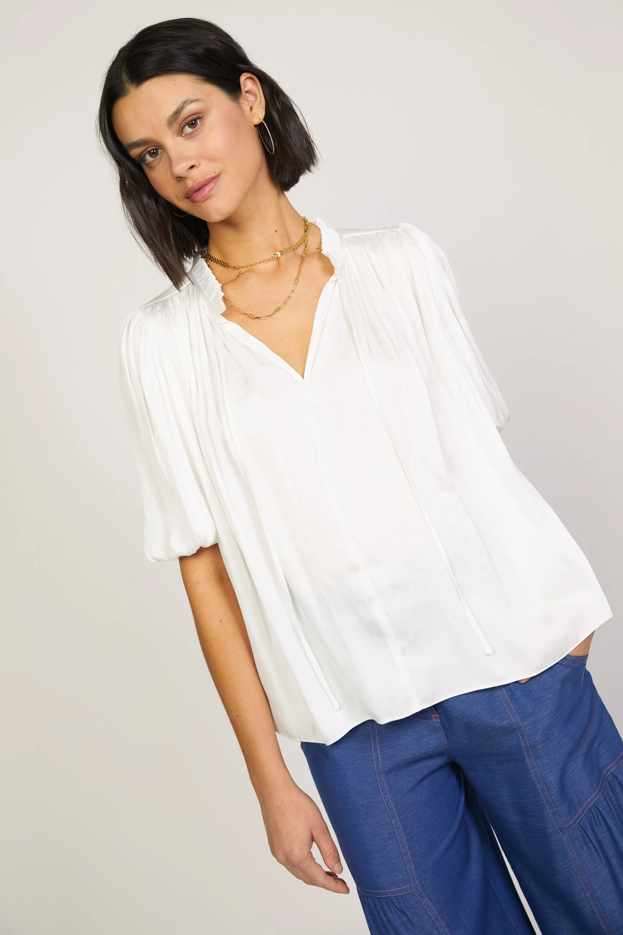 Pleated Puff Sleeve Blouse