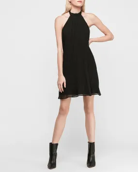 Pleated Trapeze Halter Dress in Pitch Black