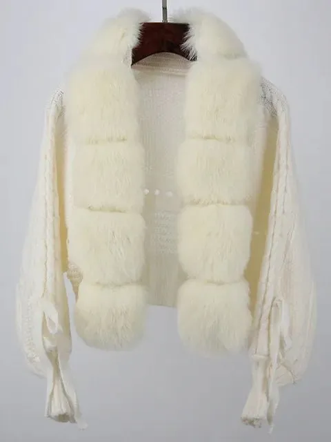 Pre Order:  Faux Fur Patchwork Knit Jacket