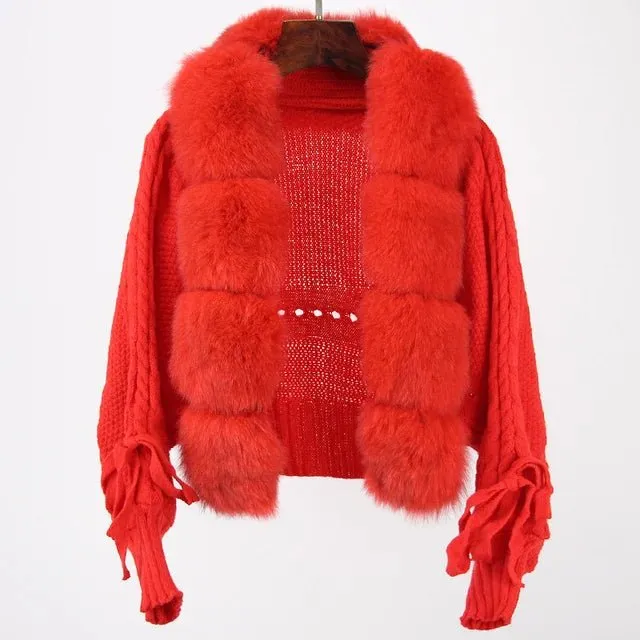 Pre Order:  Faux Fur Patchwork Knit Jacket