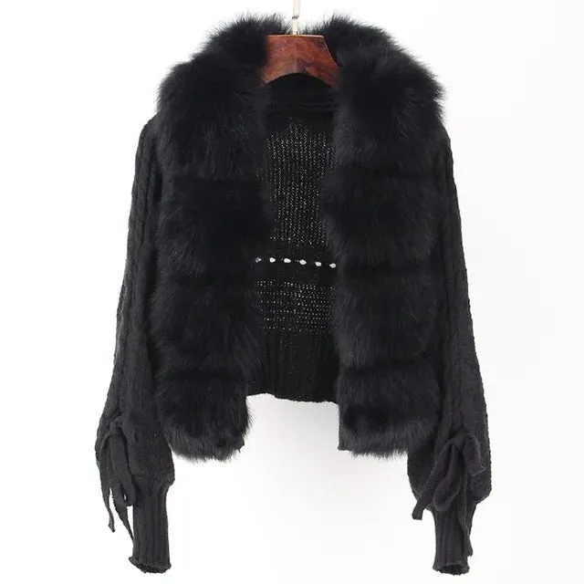 Pre Order:  Faux Fur Patchwork Knit Jacket