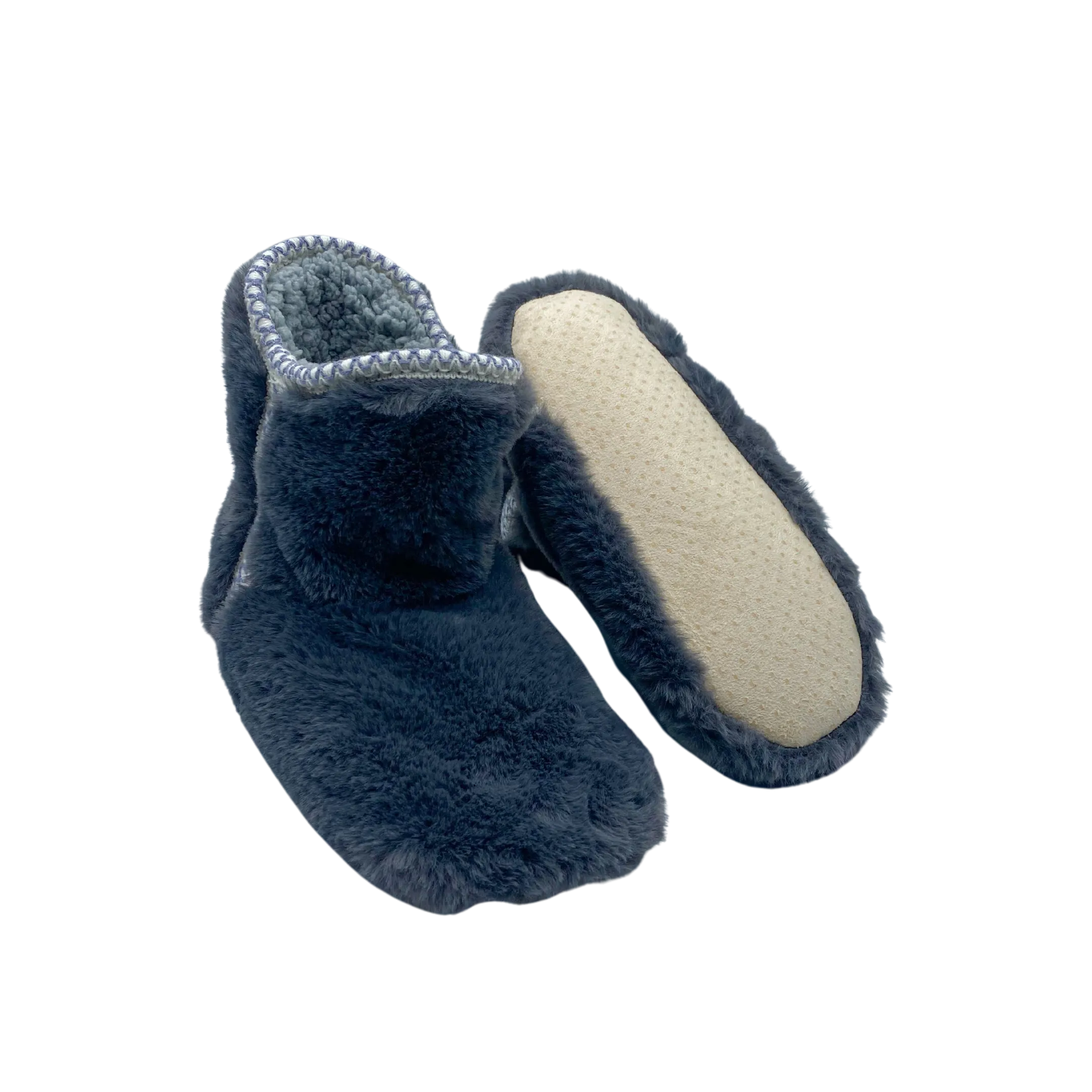 Scandinavian Trim Charcoal Faux Fur Slipper Sock Booties