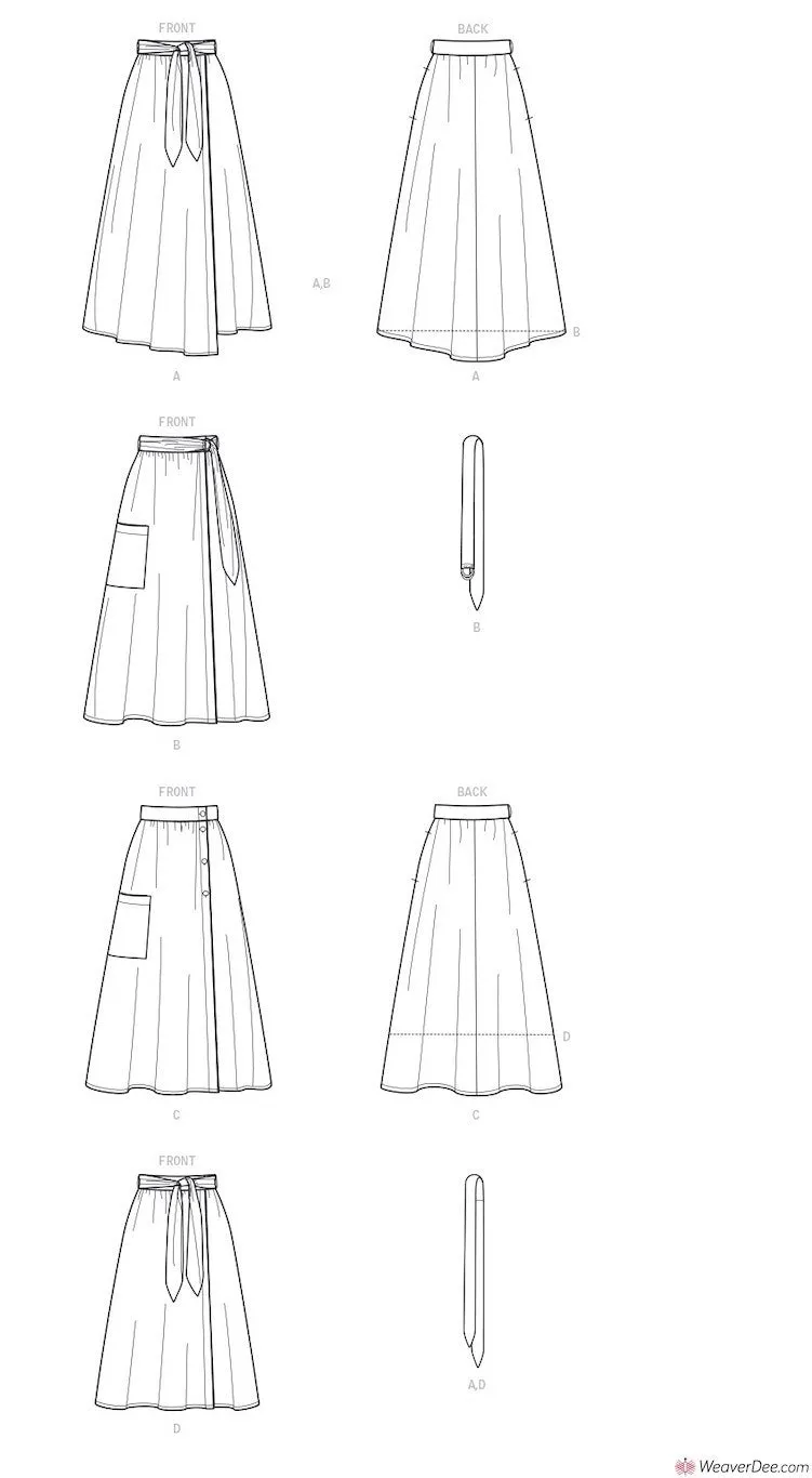 Simplicity Pattern S9109 Misses' Wrap Skirts In Various Lengths With Tie Options