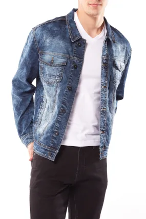 Slim Fit Classic Trucker Jean Jacket - Dark Blue Acid Wash