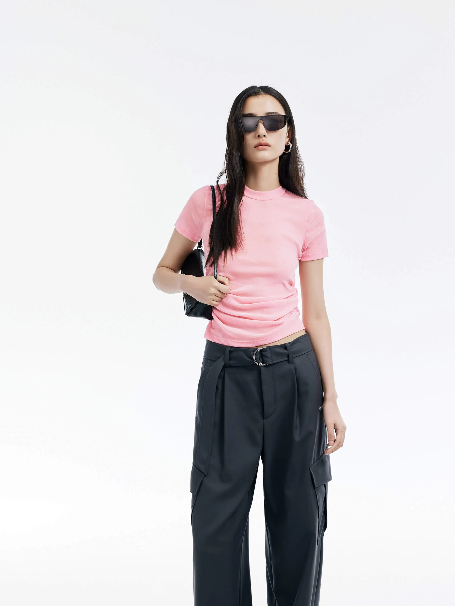 Slim Fit Pleated T-shirt