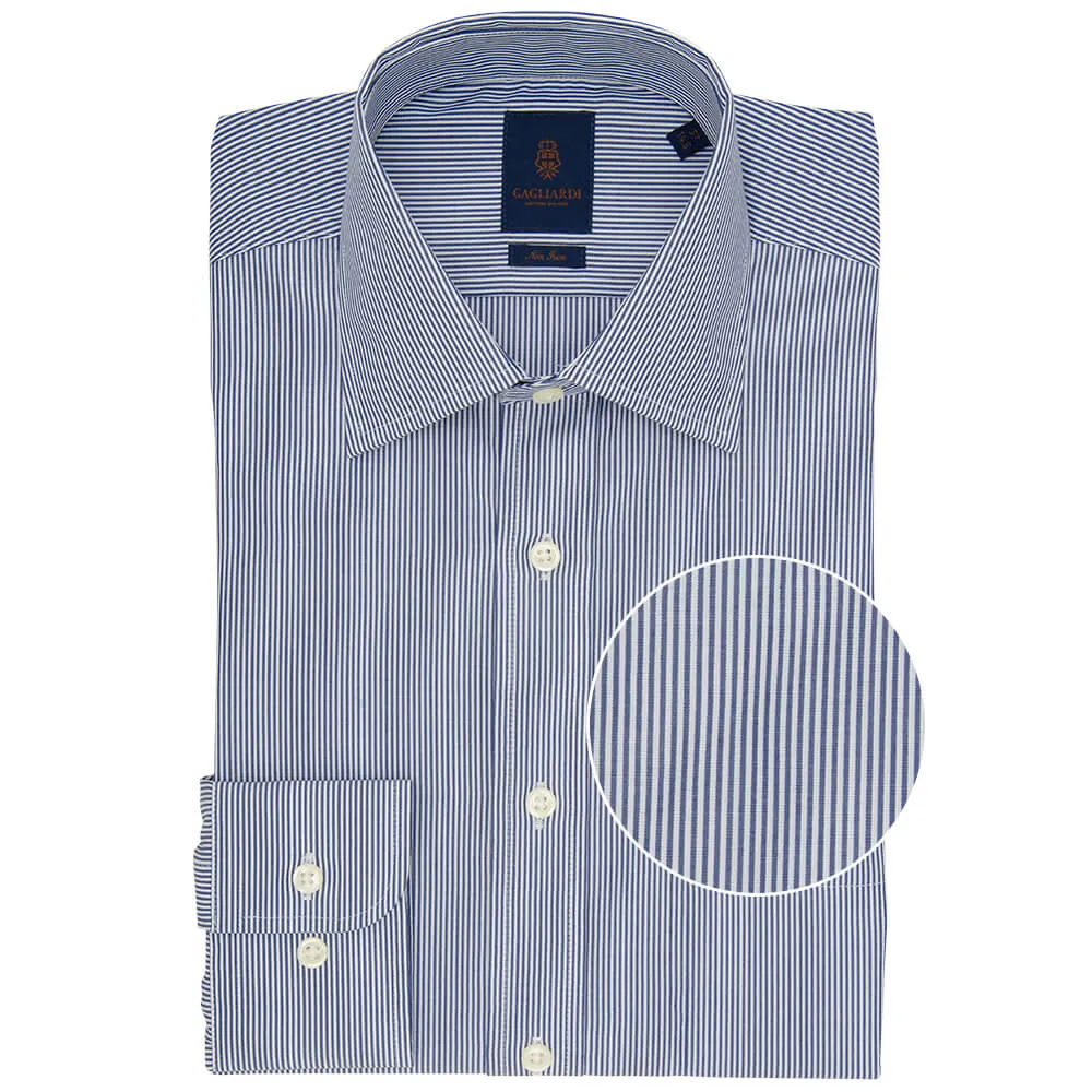 Tailored Fit Navy Pencil Stripe Poplin Cotton Non Iron Shirt