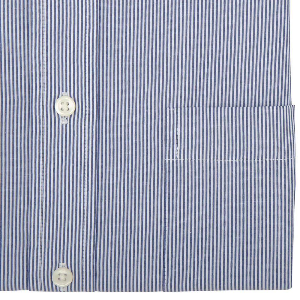 Tailored Fit Navy Pencil Stripe Poplin Cotton Non Iron Shirt