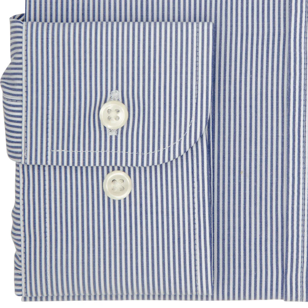 Tailored Fit Navy Pencil Stripe Poplin Cotton Non Iron Shirt