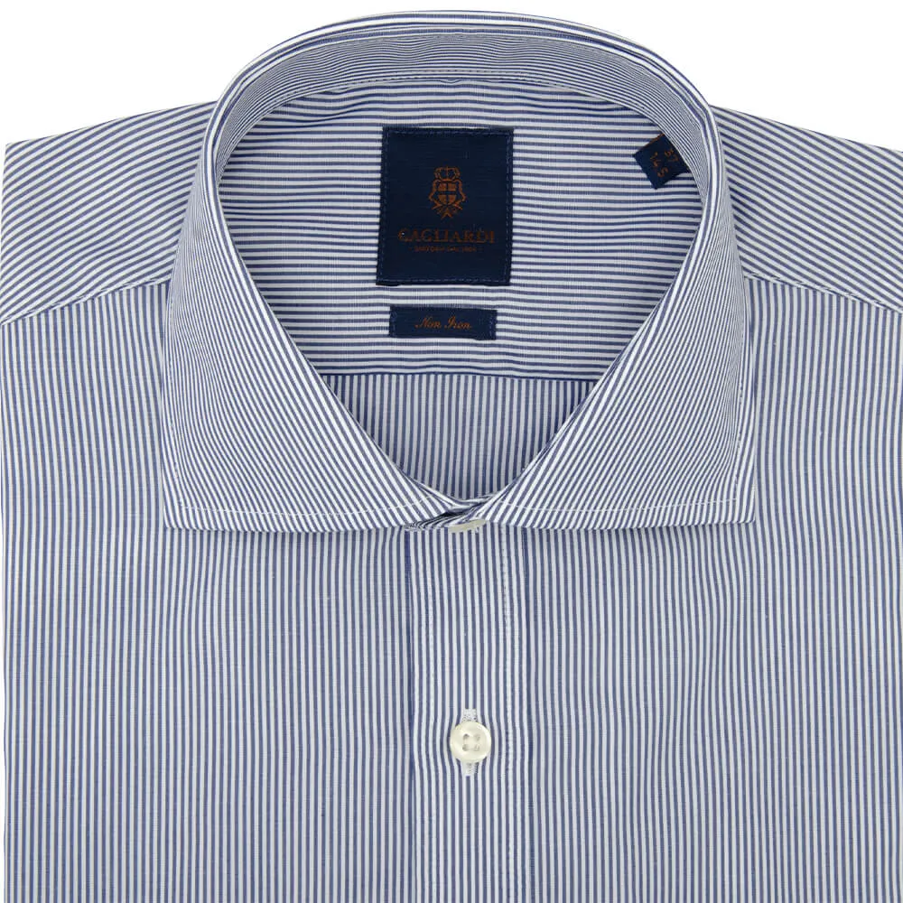 Tailored Fit Navy Pencil Stripe Poplin Cotton Non Iron Shirt