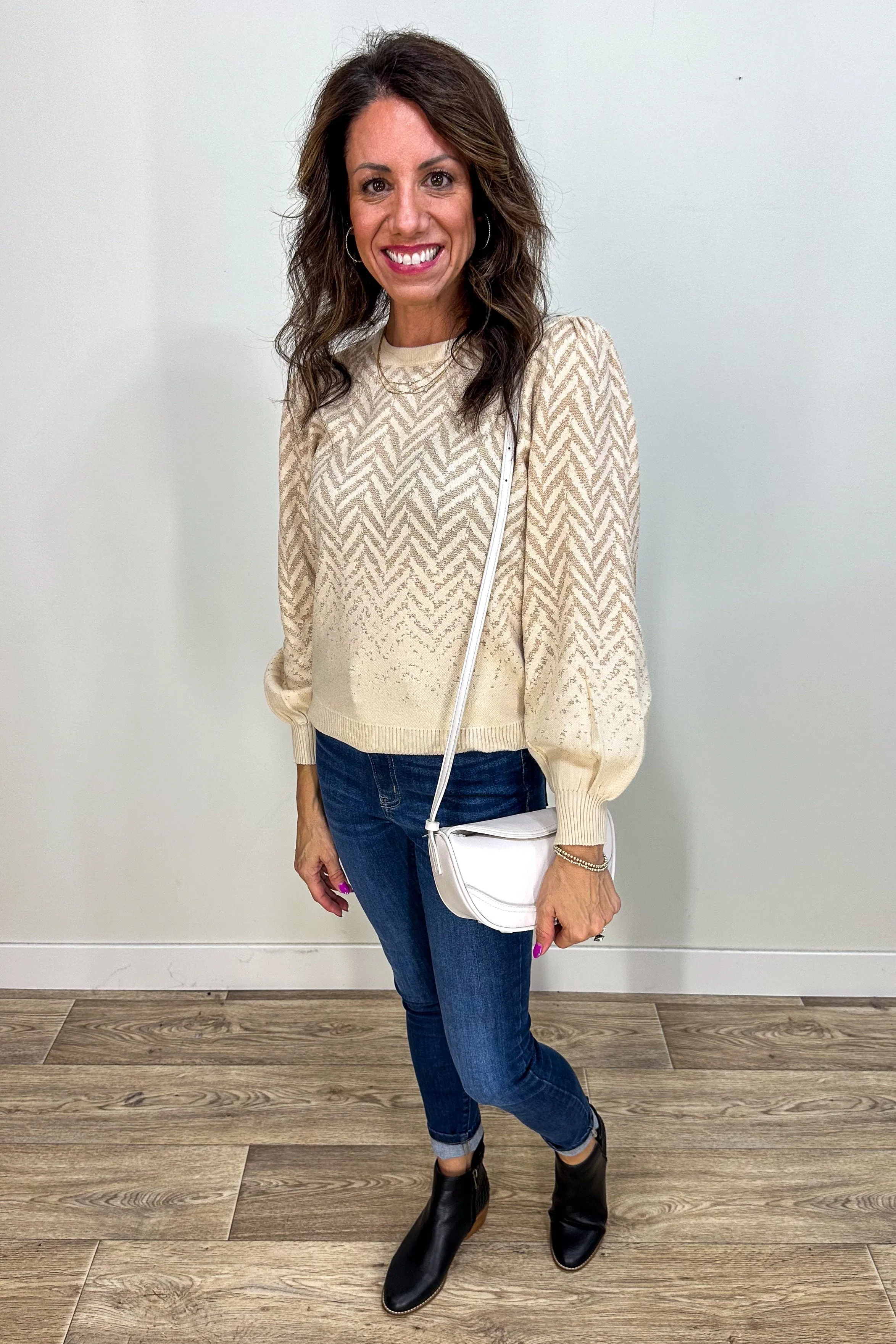 Taupe & Gold Chevron Sweater