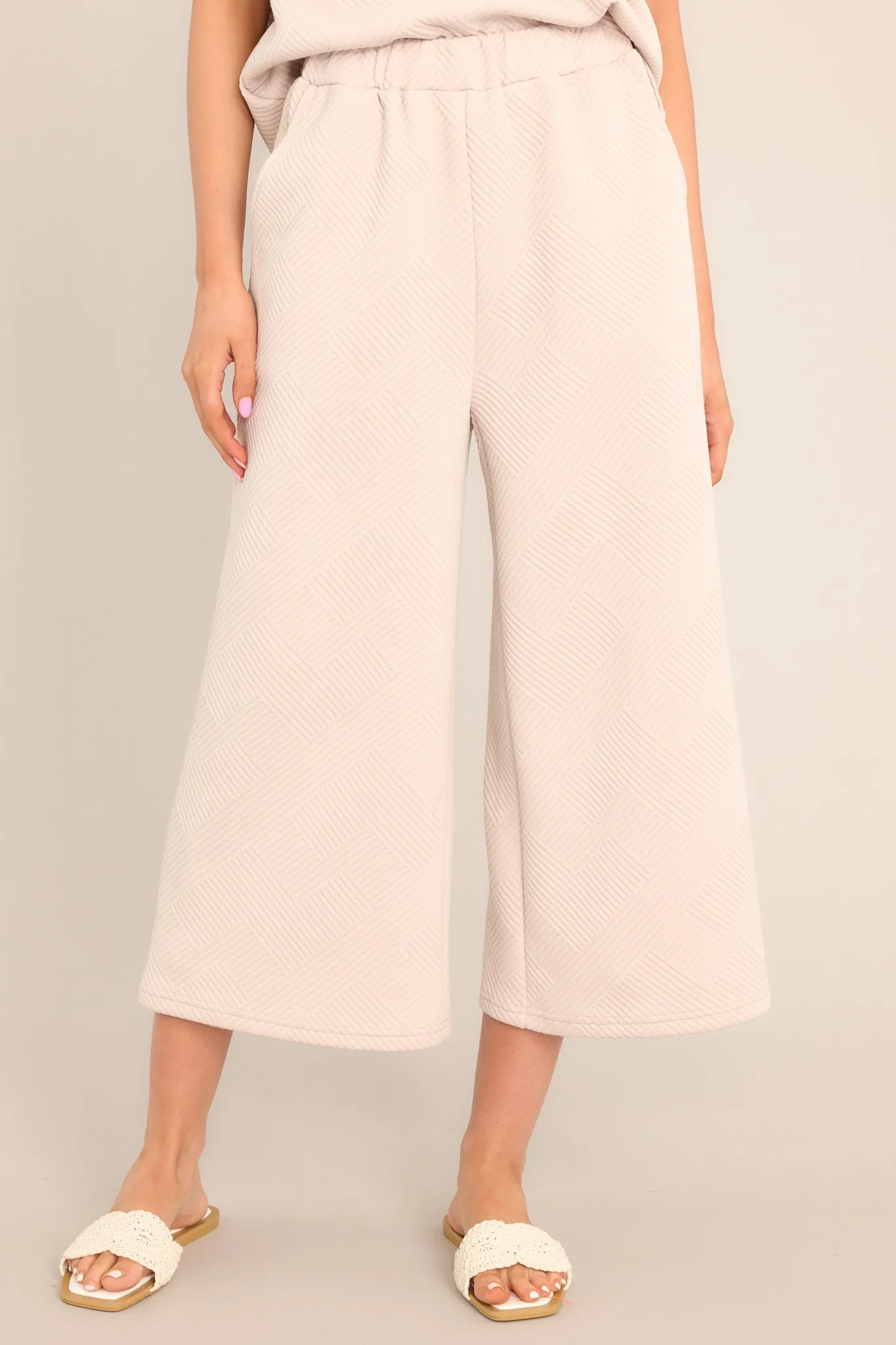 Tell Me Light Taupe Cropped Textured Pants