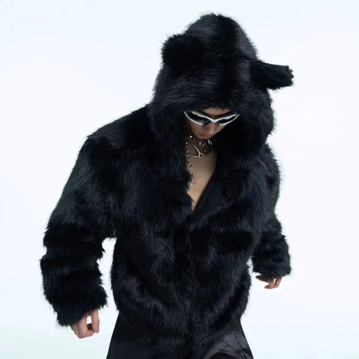 Unisex Cozy Luxury Bear Faux Fur Hooded Coat