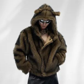 Unisex Cozy Luxury Bear Faux Fur Hooded Coat