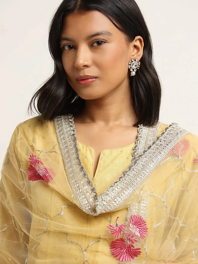 Vark Yellow A-line Kurta, Palazzos and Dupatta Set