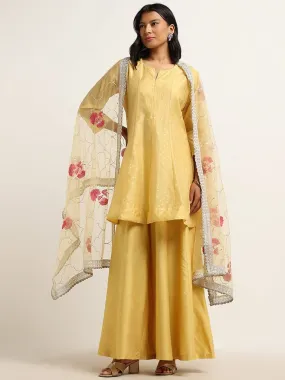 Vark Yellow A-line Kurta, Palazzos and Dupatta Set