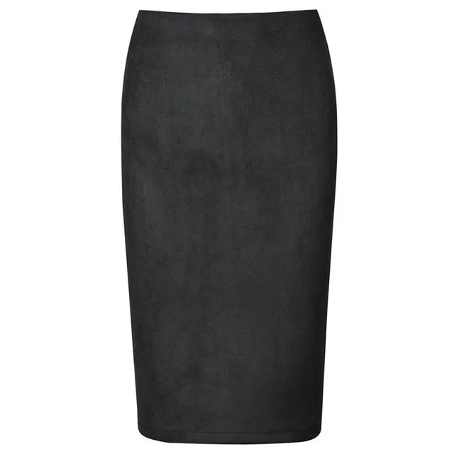 VenusFox Suede Basic Bodycon Multi Color Pencil Midi Skirt