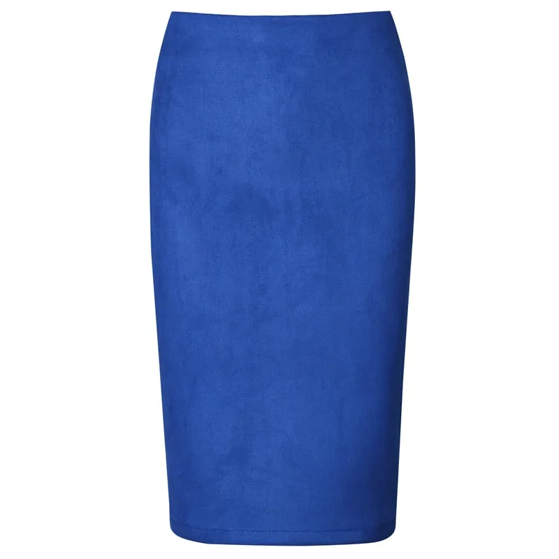 VenusFox Suede Basic Bodycon Multi Color Pencil Midi Skirt