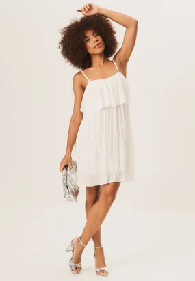 White Strappy Layered Top Pleated Mini Dress