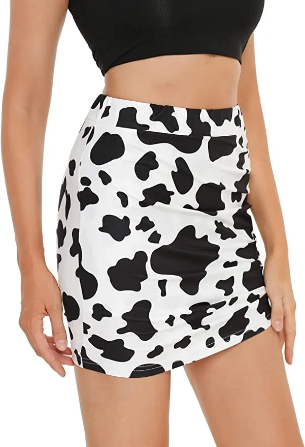 Wholesale Women's Elegant Ruched High Waist Bodycon Wrap Mini Skirt Cow Print