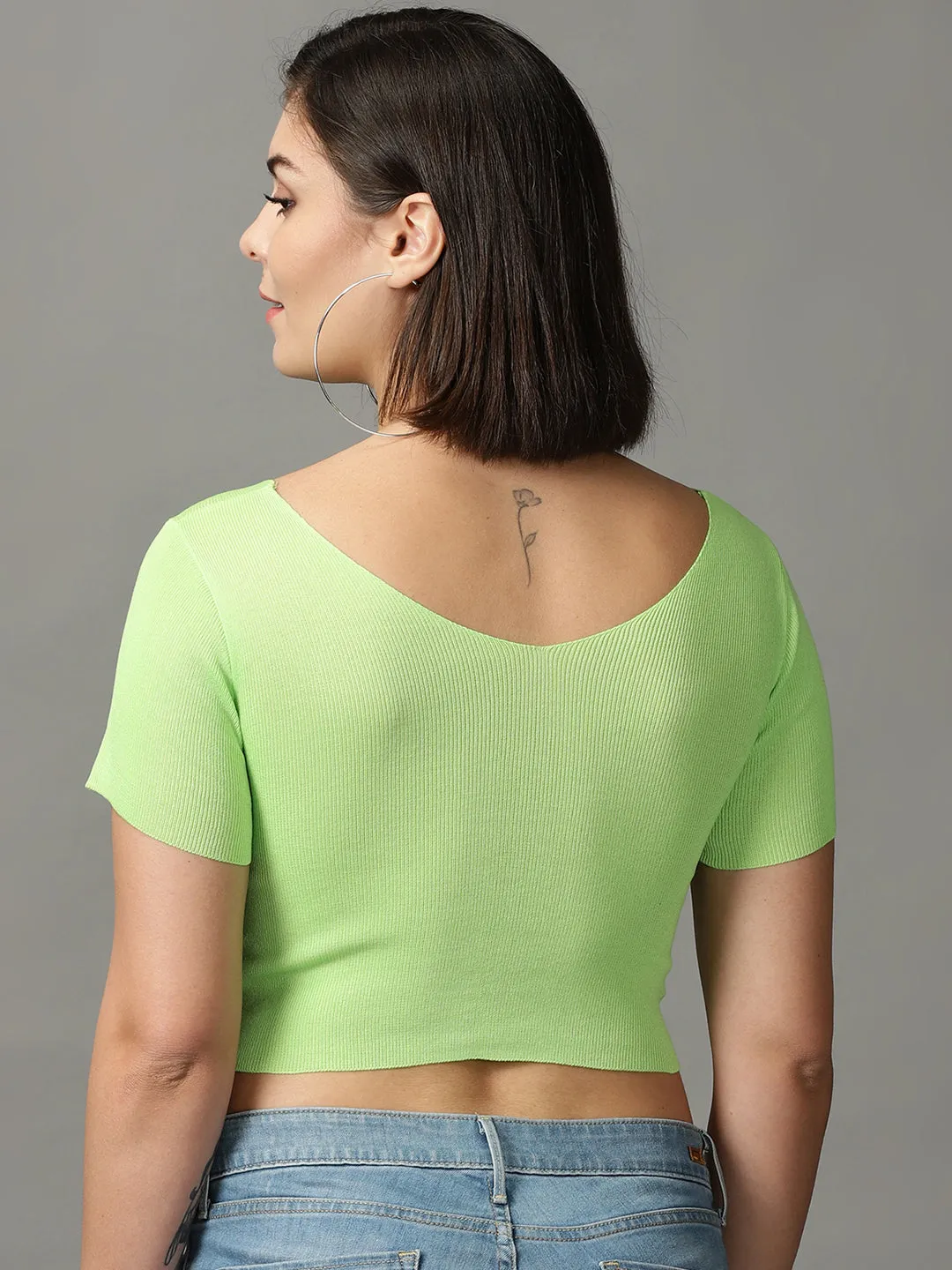 Women's Green Solid Wrap Crop Top