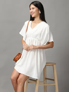 Women's Off White Solid Fit and Flare Top