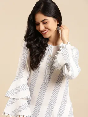 Women's White Striped A-Line Kurta