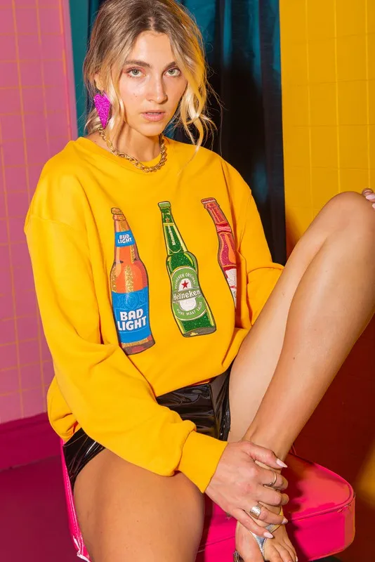 Yellow Glitter Beer Series Graphic Sweatshirts